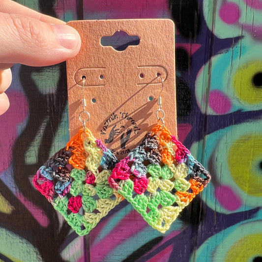 Granny Square Earrings - Neon